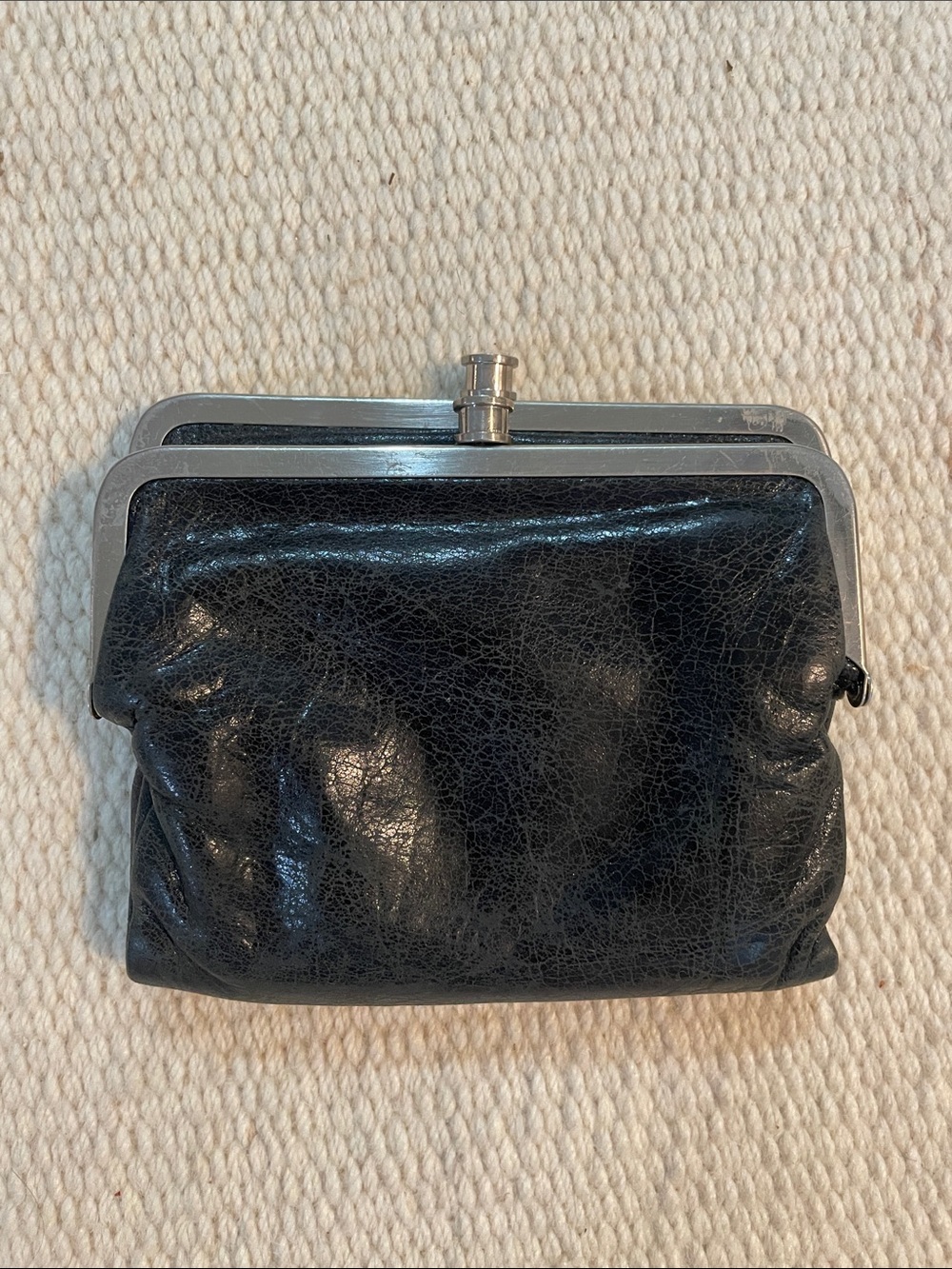 HOBO Vintage Black Leather Kiss-Lock Coin Purse